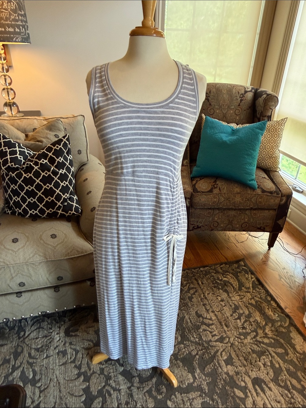 Cabi Striped Sleeveless Maxi Dress - Gray/White#5974